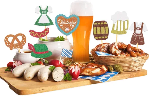 Miniatura 5 de 24 adornos para cupcakes con purpurina para el Oktoberfest, decoración para tartas del día de la cerveza, para festivales bávaros para suministros