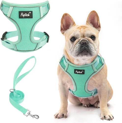 Miniatura 45 de PUPTECK Juego de arnés y correa para perro pequeño, arnés ajustable sin tirones para cachorro, chaleco de malla suave reflectante para mascotas