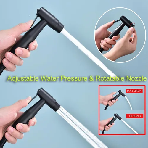 Miniatura 3 de Pulverizador de bidé de inodoro negro mate, accesorio rociador con manguera de acero inoxidable para higiene personal, rociador de inodoro de mano