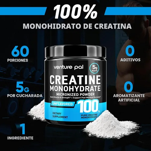 Miniatura 6 de Venture Pal Monohidrato de creatina micronizada 100% pura, creatina sin sabor para mujeres y hombres, vegano, keto, sin gluten, 5 g (5000 mg) por