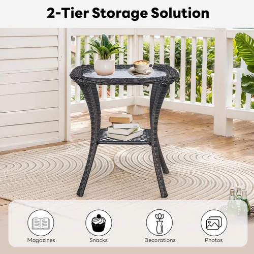 Miniatura 8 de Belord Juego de muebles de exterior, sillas de mimbre para patio, muebles de ratán de 3 piezas con mesa auxiliar, juegos de sillas bistró de patio