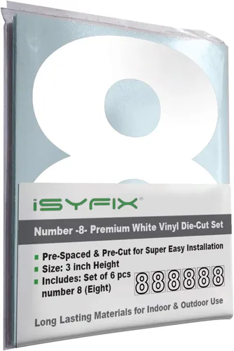 Miniatura 59 de iSYFIX - Calcomanías de vinilo blancas con número 0 (cero) - Juego de 6 unidades de 1.5 pulgadas autoadhesivas - Decalcomanías premium troqueladas