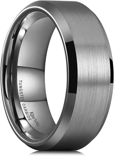 Miniatura 158 de King Will Anillo de boda de tungsteno para hombre, disponible en 15/64 a 25/64 de pulgada (6 a 10 mm), negro/plata, acabado mate, borde pulido