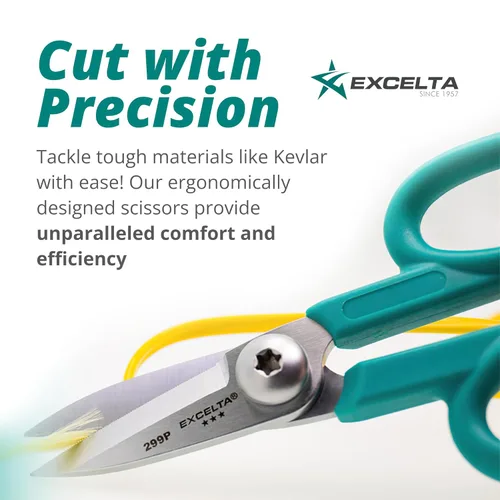Miniatura 3 de Excelta Tijeras de corte Kevlar, cuchillas de acero inoxidable de 5.5 pulgadas, longitud de hoja recta de 1.75 pulgadas, borde dentado, asas
