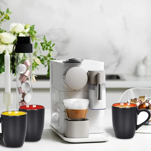 Miniatura 6 de Lifecapido Juego de 6 tazas de café modernas de cerámica negra, capacidad de 16 onzas, perfectas para uso doméstico