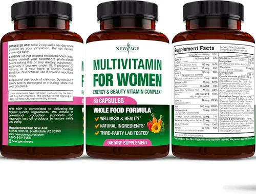 Miniatura 8 de NEW AGE Multivitamínico para mujer, complejo B, alimentos integrales, soporte para el cabello, hierro, multivitamínico todo en 1 para mujer
