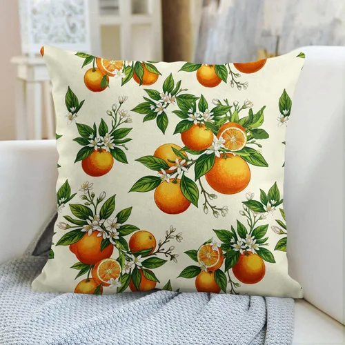 Miniatura 5 de Emvency Funda de almohada decorativa con flores amarillas con frutas naranjas, flores y hojas en verde claro, funda de almohada decorativa botánica