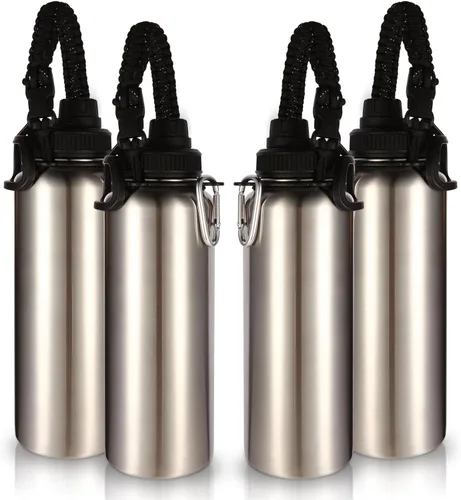 Miniatura 37 de Volhoply Botellas de agua aisladas en paquete de 2, 40 onzas, botella deportiva de acero inoxidable con asa de paracord y tapa con boquilla, taza