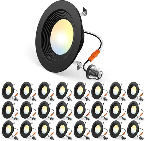 Amico Paquete de 24 luces LED empotrables 5CCT de 4 pulgadas, regulable, 8.5 W = 60 W, 650 LM, 2700 K/3000 K/4000 K/5000 K/6000 K seleccionables,