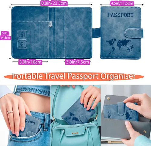 Miniatura 3 de Juego de 2 fundas para pasaporte, Azul, verde, Minimalista