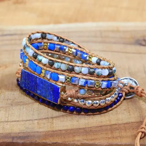 Miniatura 5 de ZOSOJONA Pulseras envolventes para mujer, estilo bohemio, piedra natural, jaspe turquesa, colección de joyas, Ágata