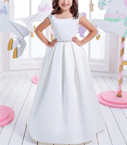 Miniatura 3 de Vestidos blancos de primera comunión para niñas de 7 a 16 años con volantes de satén para fiesta de cumpleaños