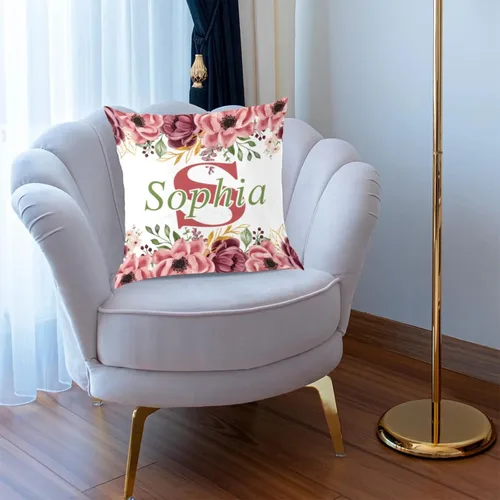 Miniatura 6 de Funda de almohada con nombre, funda de almohada personalizada con flores, funda de almohada cuadrada, regalos de cumpleaños para mamá, sofá, cama