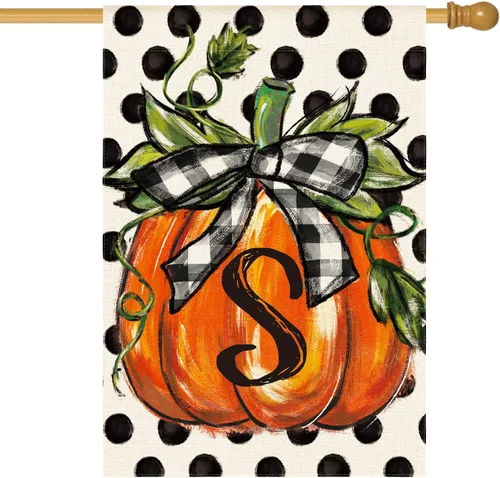 Miniatura 8 de AVOIN colorlife Bandera de jardín con monograma de otoño con letra G, diseño de calabaza, de 12 x 18 pulgadas, doble cara exterior, pequeña