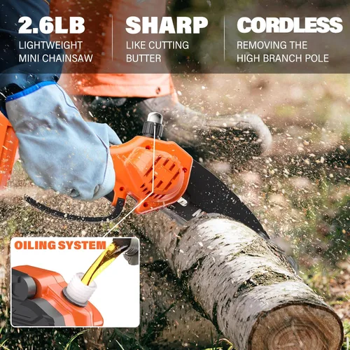 Miniatura 7 de MAXLANDER Sierra de poste inalámbrica 2 en 1 y mini motosierra, sierras eléctricas de poste de 6 pulgadas para podar árboles, sierra de poste