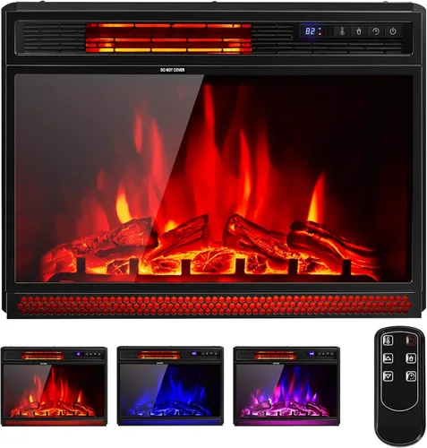 COSTWAY - Chimenea eléctrica de inserción de 25 pulgadas de ancho, calentador empotrado y de pie de 900/1350W con control remoto, 3 colores de