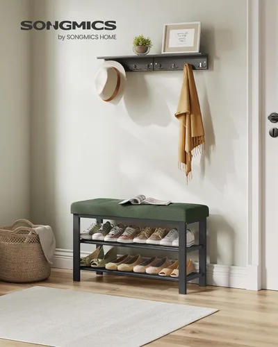 Miniatura 2 de SONGMICS Banco de zapatos, banco de almacenamiento, banco de entrada con cojín, estante para zapatos con asiento, ahorro de espacio, estilo moderno