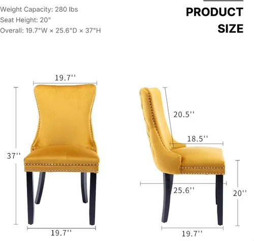 Miniatura 2 de OVENTA Juego de 4 sillas de comedor modernas tapizadas con respaldo completo, sillas de comedor de terciopelo dorado con patas de madera maciza