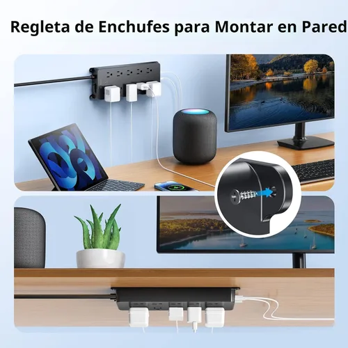Miniatura 6 de TROND - Alargador de corriente con protector contra sobretensiones, 4000 J, certificado ETL, 10 salidas ampliamente espaciadas con 2 USB A y 2 USB