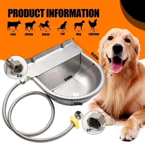 Miniatura 7 de Cuenco automático de agua potable para animales con válvula de flotador, dispensador de ganado de acero inoxidable 304 con orificio de drenaje