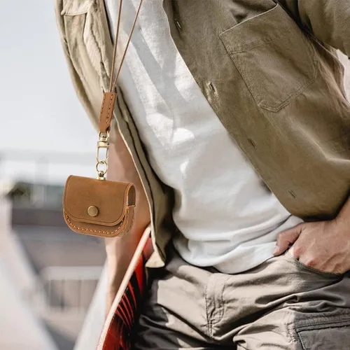 Miniatura 6 de Musiin Bolsa de cuero de alta calidad compatible con Airpods Pro 2/1 y auriculares, funda protectora de almacenamiento, funda de transporte portátil