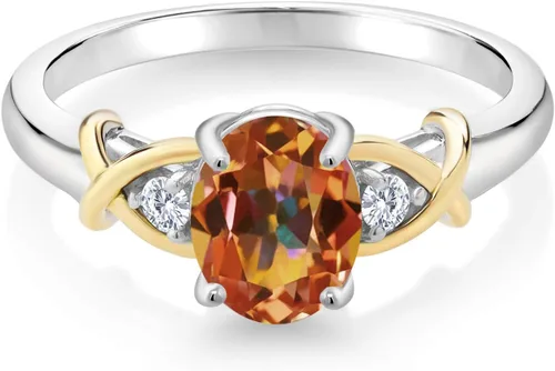 Miniatura 14 de Anillo de compromiso de oro amarillo de 10 quilates y plata 925 con piedra natal y diamantes cultivados en laboratorio para mujer, ovalado de 0.315