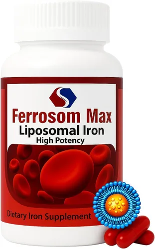 Suplemento de hierro liposomal máximo 60 cápsulas (45 mg de hierro elemental puro) por Siba Pharm | Fórmula de máxima absorción | Sin OMG, vegano,