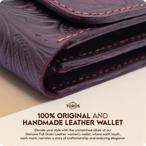 Miniatura 17 de Toros Craft Handmade Leather Wallets for Women, Western Wristlet Wallets, Floral Leather Small Credit Card Holder with Zipper, Minimalist & Cute