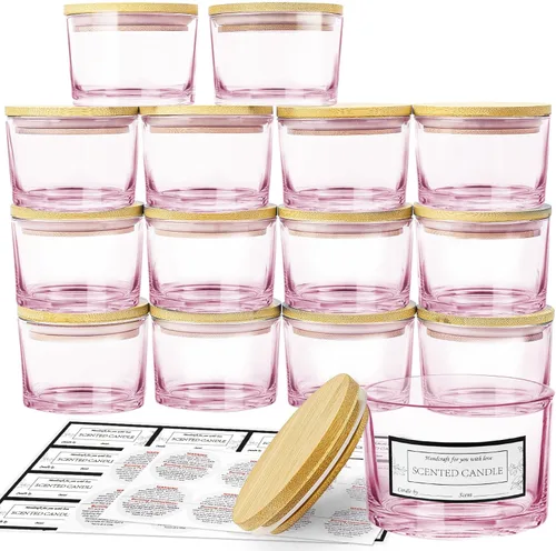 Miniatura 16 de CONNOO Paquete de 15 tarros de vela de vidrio ámbar dorado de 4 onzas con tapas herméticas de bambú para hacer velas, recipientes vacíos de boca Oro
