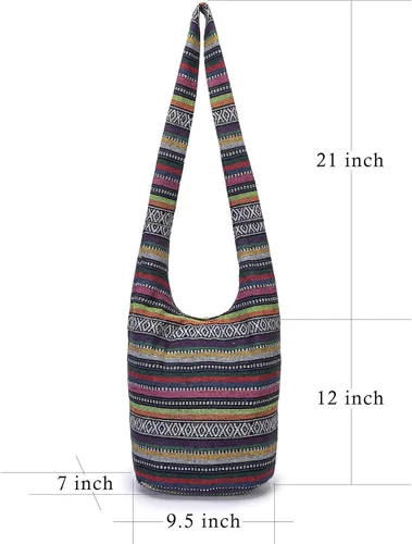 Miniatura 180 de Bolsa de hombro para mujer, de lona en estilo hippie/bohemio para llevar cruzada al hombro, disponible en diferentes colores y estampados