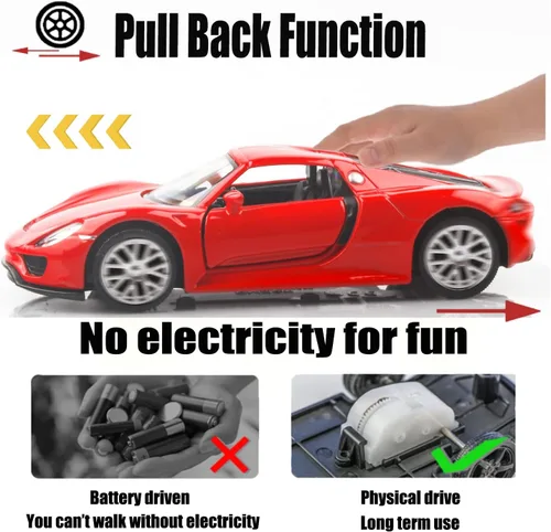 Miniatura 5 de TOKAXI Modelo Porsche 918 Spyde a escala 1/36, vehículos de tracción hacia atrás, autos de juguete Porsche, regalos de autos para niños y niñas