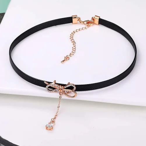 Miniatura 3 de LVEN - Gargantilla negra para mujer, collar de tono doradoplateado con elegante dije