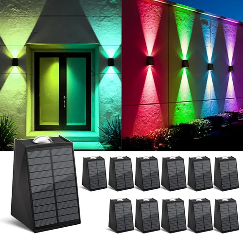 Miniatura 10 de Paquete de 6 luces solares de pared para exteriores, impermeables, arriba y abajo, 2 apliques de valla LED para casa, patio, porche, patio, jardín