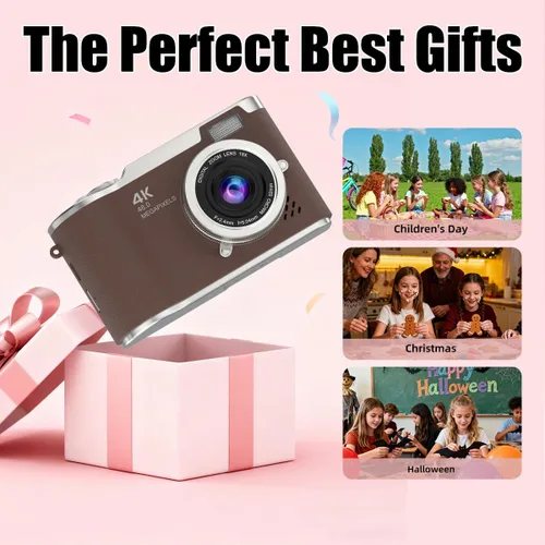 Miniatura 7 de Cámara digital 4K, cámara selfie de 48 megapíxeles con enfoque automático y pantalla giratoria de 180°, cámara digital compacta para niños con zoom
