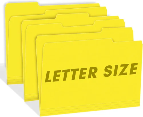 Miniatura 6 de RAZCC - Carpeta de archivos, paquete de 100 carpetas de archivos con pestaña de corte de 1/3, tamaño carta, amarillas, carpetas con pestañas, ideal