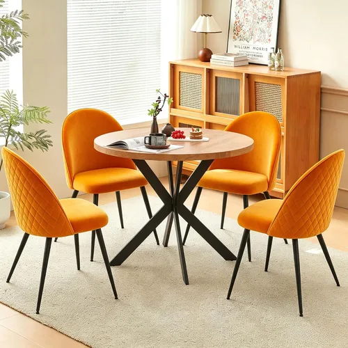Miniatura 15 de Homedot Juego de mesa de comedor de 5 piezas para 4, diseño único de mesa de comedor con borde vivo y mesa gruesa con 4 sillas de comedor tapizadas