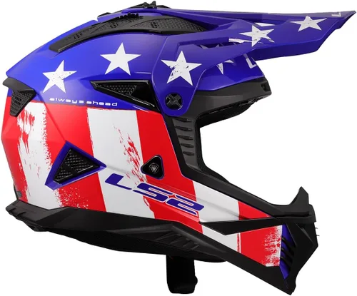 Miniatura 6 de LS2 Helmets Gate II - Casco integral para motocicleta MX Cicatriz de batalla brillante rojo/blanco/azul