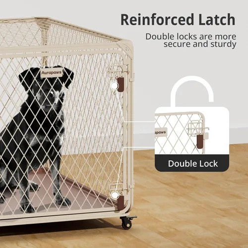 Miniatura 4 de Jaula para Perros Aurapaws, Jaula para Perros de 42 Pulgadas con Malla Diamante Mejorada con 4 Ruedas Bloqueables, Bandeja a Prueba de Fugas, Jaula