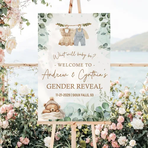 Miniatura 3 de Letrero de bienvenida personalizado de revelación de género con soporte, letrero de revelación de género para niño o niña, letreros de revelación