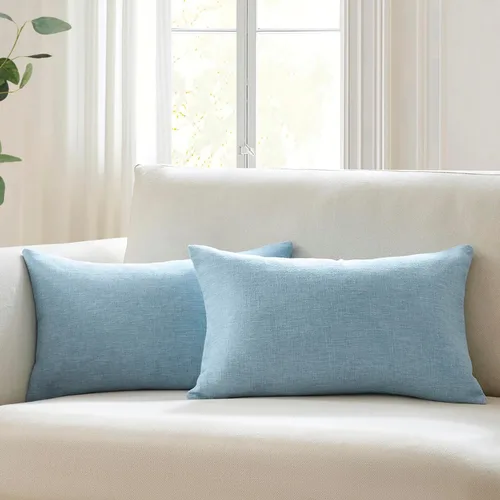 Miniatura 27 de Meekio - Juego de 2 fundas de almohada de color salvia oscura de 22 x 22 pulgadas, fundas de almohada decorativas de lino con estilo bohemio