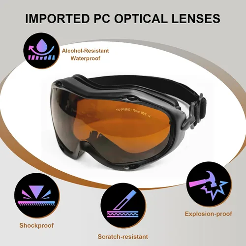 Miniatura 5 de MCWlaser 190-540nm y 800-1700nm Gafas de Seguridad Láser OD5+, Protección Yag, Láser Azul, Verde y Luz UV, Anteojos de Protección Láser para 405nm