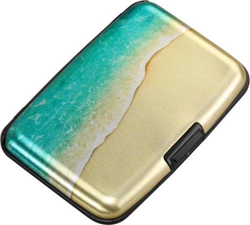 Miniatura 91 de ELFISH Mini cartera de aluminio RFID para tarjetas de crédito, funda de identificación de metal para hombres y mujeres, Happy Flower, Cartera Rfid