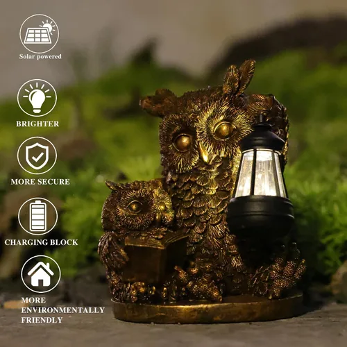 Miniatura 6 de Estatua de jardín al aire libre accionada por energía solar, estatua de resina con linterna de luz solar, césped decorativo, decoración de búho al
