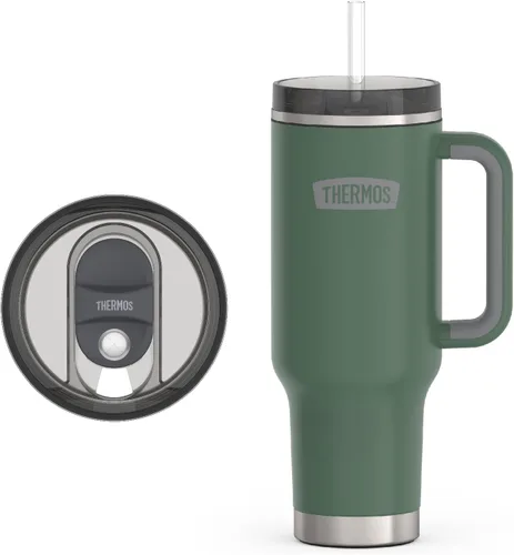 Miniatura 2 de THERMOS Taza Portavasos de Acero Inoxidable - 40 Onzas, Verde Alpino - Vaso Térmico con Tapa y Popote, Además de Cierre Deslizante Resistente a Fugas