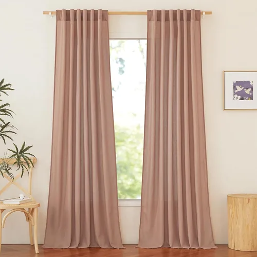 Miniatura 22 de NICETOWN Cortinas de lino grueso para dormitorio, privacidad añadida, bolsillo para barra y pestaña trasera, no se transparentan, mezcla de lino