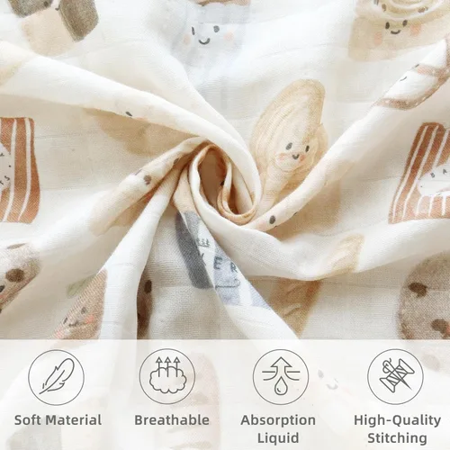 Miniatura 5 de LifeTree Mantas envolventes de muselina orgánica unisex para recién nacidos, de algodón orgánico, grande de 47 x 47 pulgadas, pan y marrón