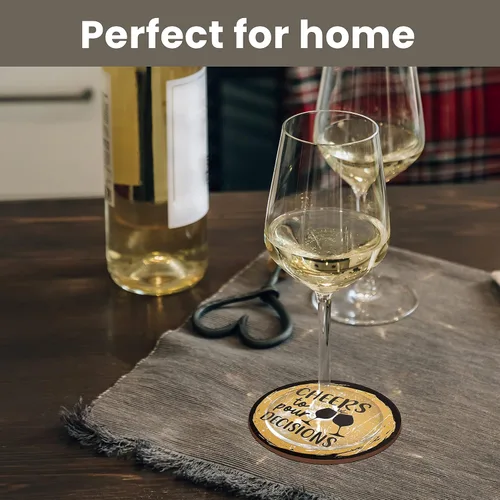 Miniatura 6 de Divertidos posavasos para bebidas, juego de 8 con soporte, base de corcho absorbente para protección de mesa, hechos de madera de ingeniería, ideal