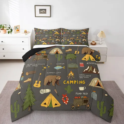 Miniatura 10 de Erosebridal Juego de edredón de pesca tamaño individual para hombres, juego de ropa de cama de peces de lubina para pescadores, niños de caza