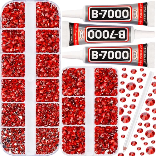 Pegamento para Gemas b7000 con 7500 Piezas de Diamantes de Imitación Rojos para Manualidades, Ropa, Tela, Cristales de Parte Plana para Zapatos,