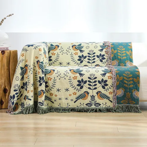 Miniatura 5 de Manta bohemia 100% algodón orgánico ultra suave transpirable rústico edredón de 50 x 60 pulgadas con pájaros y flores para sofá, silla, cama, sillón